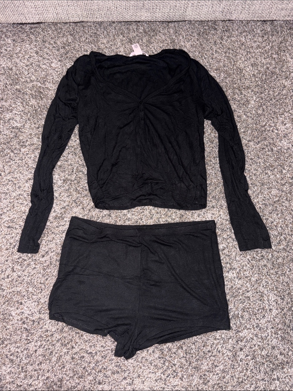 Victoria's Secret Black Long Sleeve V‑Neck Top & Shorts Sleep Set